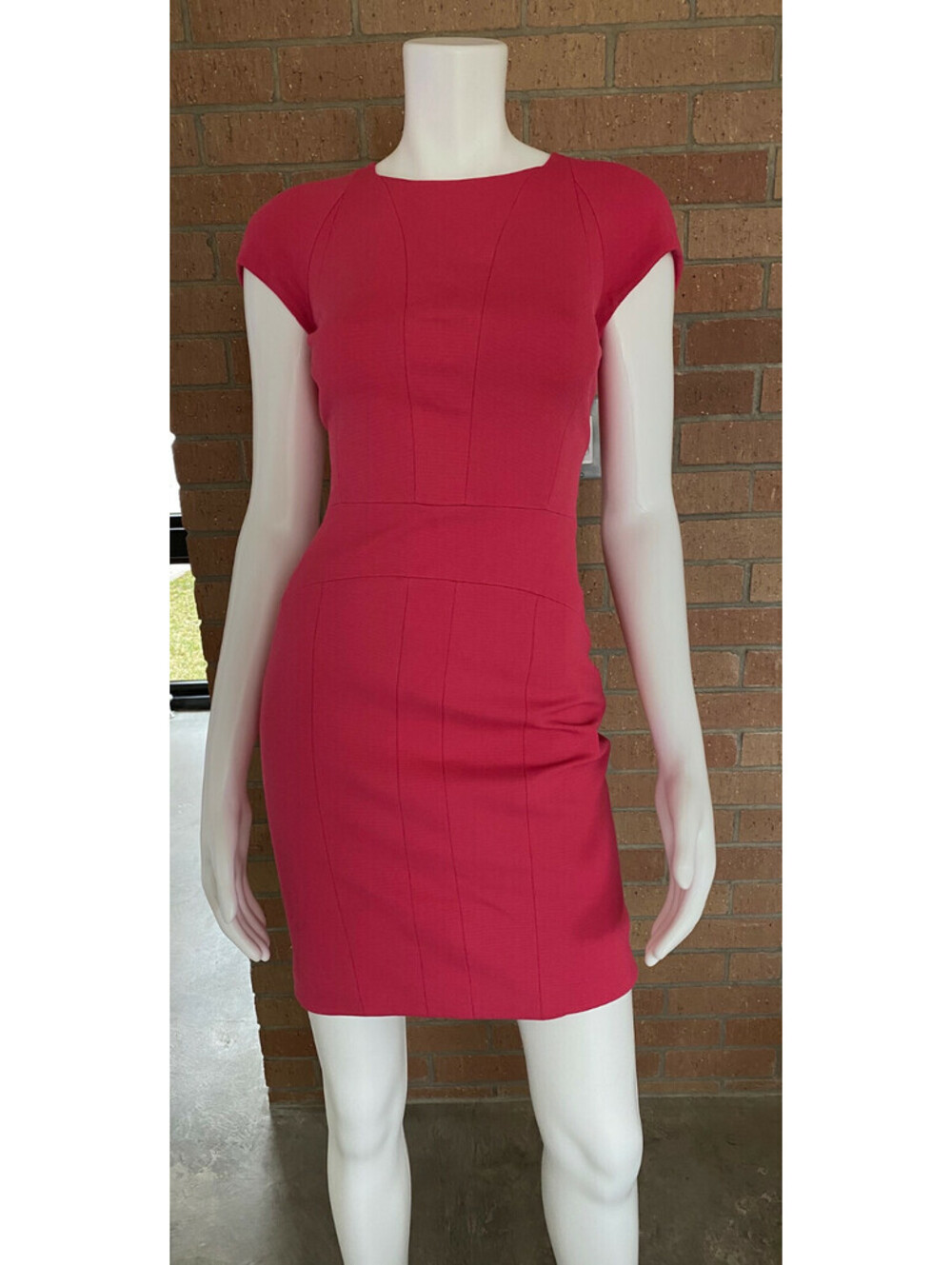 NARCISCO RODRIGUEZ SHORT SLEEVE SHEATH DRESS Hot Pink ZIP BACK Womens Size 38